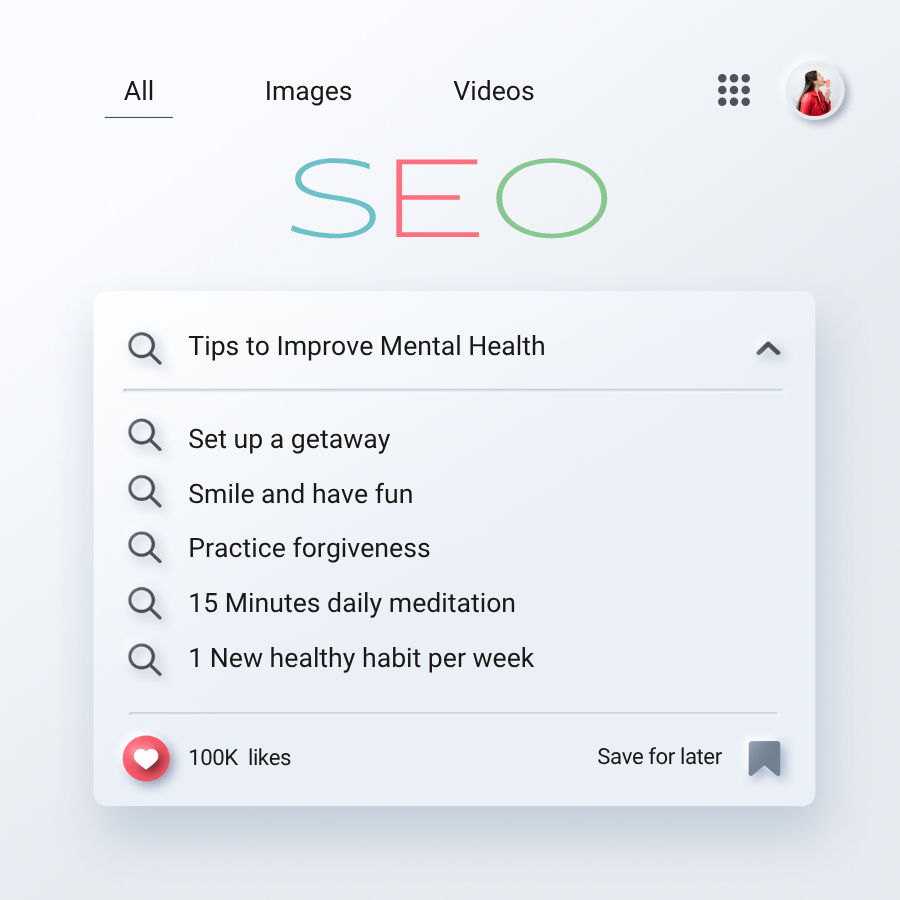 A screenshot showcasing the SEO page with analytics, keyword suggestions, and optimization strategies for web content.